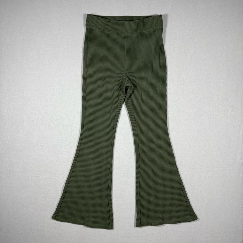 AERIE Waffle Knit Flare Lounge Sweatpants thermal pants Olive Green MEDIUM SHORT